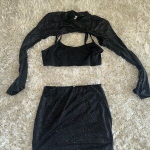 Lucy in the Sky Black Glitter Skirt Set